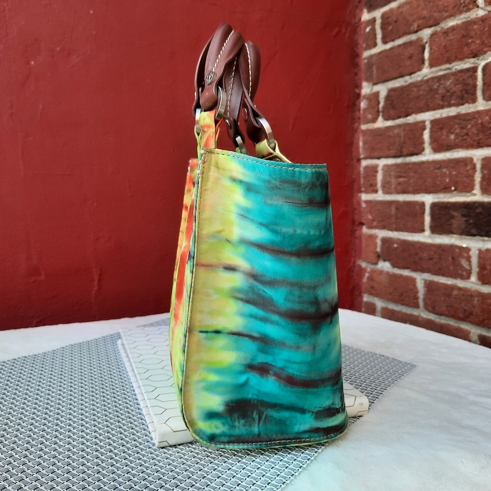 Donald Pliner Abstract Tie Dye Small Satchel Handbag Purse Rare Travel Wedding - Picture 6 of 12